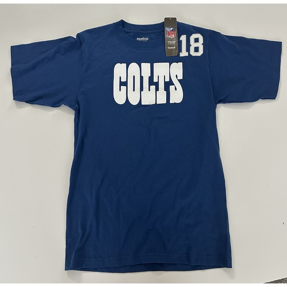 NWT Peyton Manning #18 Indianapolis Colts Small Blue Reebok T-Shirt Vintage Mens